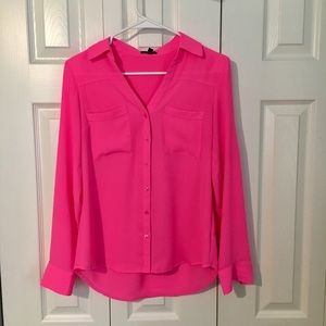 Neon Pink Button Up Blouse